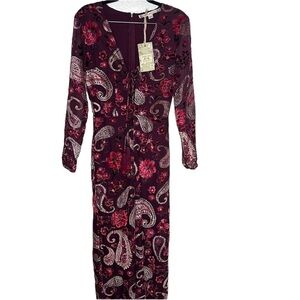 NWT Chelsea & Violet Maroon Velvet Boho Paisley Jumpsuit Sz XS